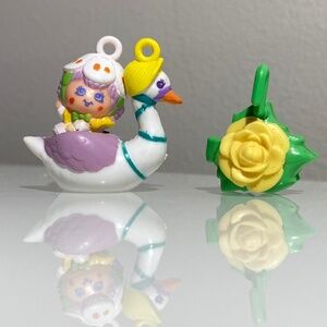 Rare 1983 Charmkins Twinkle & Snowflower Swan with Yellow Rose Hair Clip